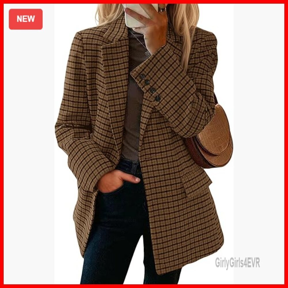 Wool Blend Blazer Notched Lapel Pockets Business Casual Jacket